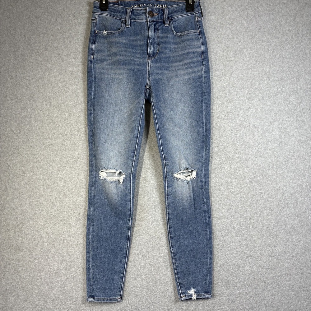 American Eagle Dream Jean Womens 2 Short Blue‎ Skinny Distressed Stretch